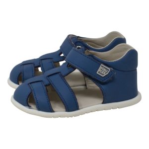 Sandalia infantil respetuosa cangrejera piel azul PIRUFLEX