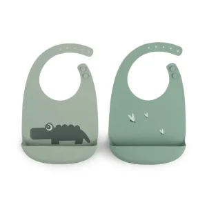 Set 2 Baberos Silicona Croco Verde