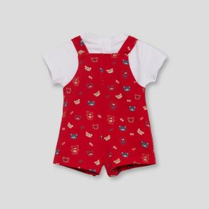 conjunto 2 piezas peto rojo con estampado de osos