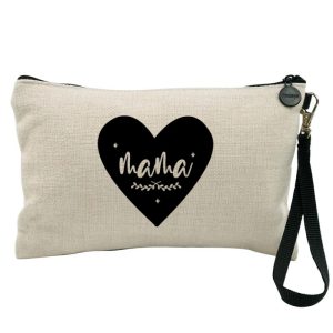 Neceser de tejido símil lino con nombre personalizado modelo «Corazón de Mamá»