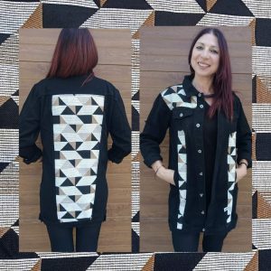 Chaqueta vaquera larga negra geo
